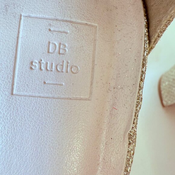 Gold Glitter Block Heel Sandals Size 8 Ankle Strap Open Toe Formal Party Shoes - Picture 10 of 14